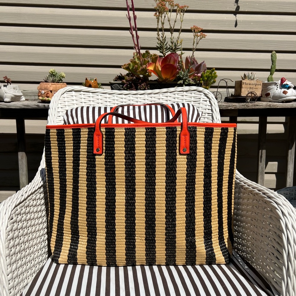 Henri Bendel Striped Raffia Tote Bag, NWOT - Picture 5 of 11
